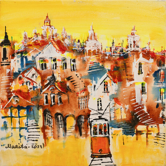 Yellow Tram in the City