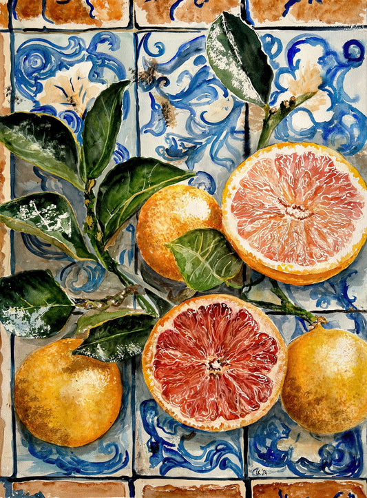 Portuguese Harvest on Azulejo Time – Oranges and Grapefruit